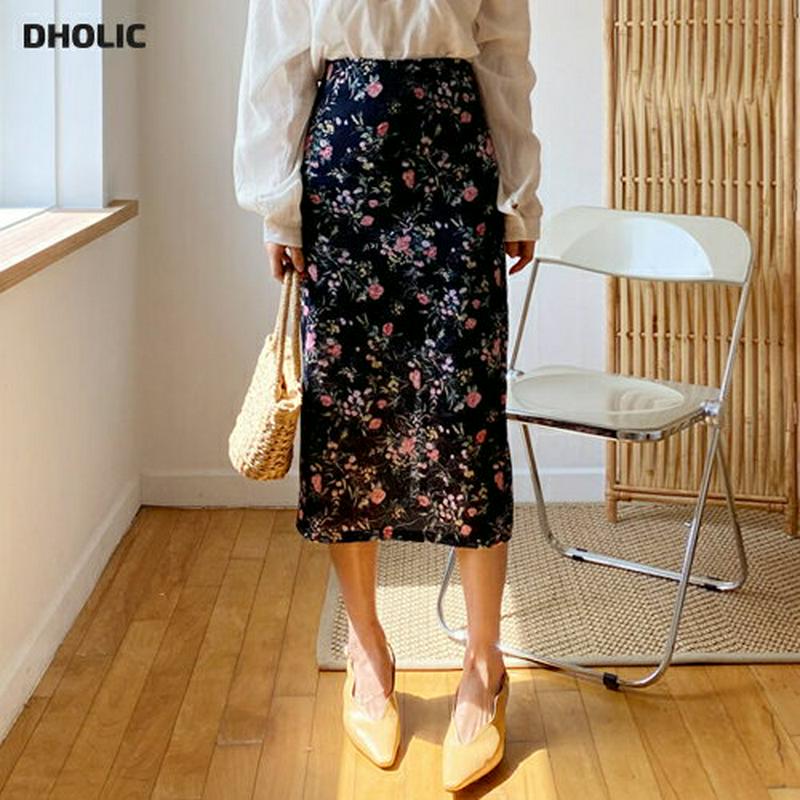 花柄レースHラインスカート・全3色・b58697 レディース 【sk】【スカート ロング ロングスカート Hライン スリット 花