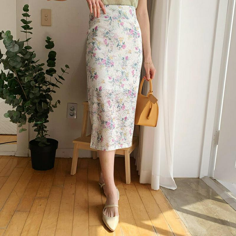 花柄レースHラインスカート・全3色・b58697 レディース 【sk】【スカート ロング ロングスカート Hライン スリット 花