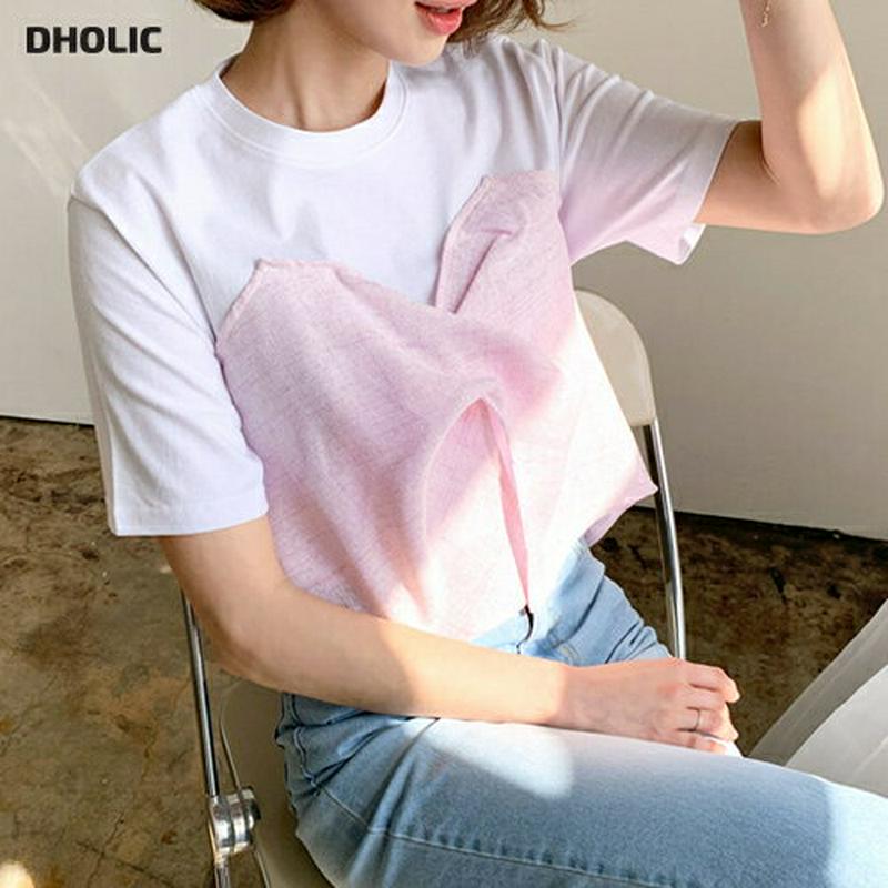 ツイストコントラストTシャツ・全2色・b58676 レディース 【tops】【トップス 半袖 レイヤード風 ツイスト ことラスト