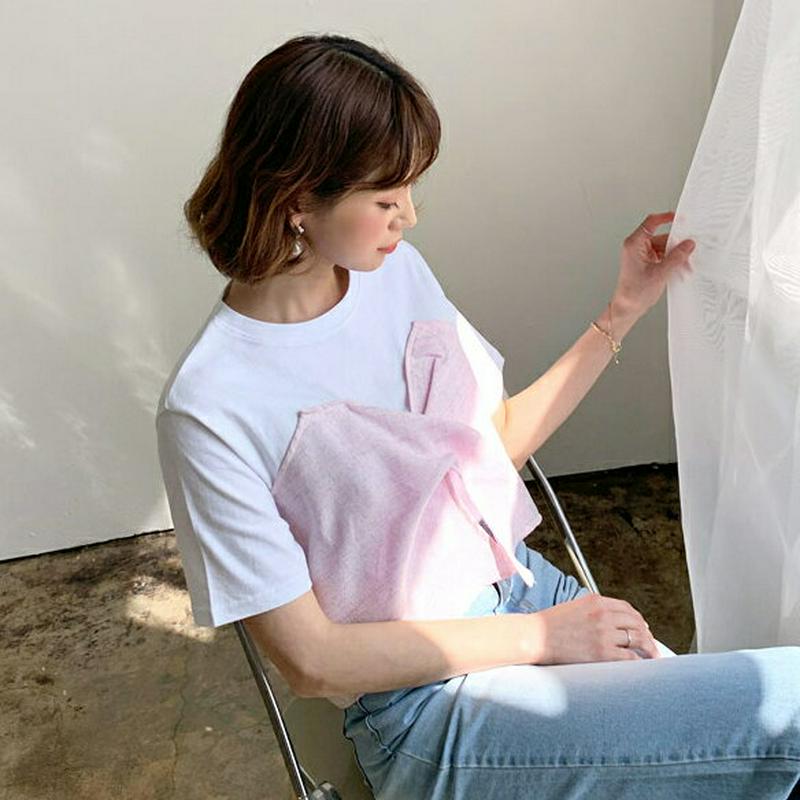 ツイストコントラストTシャツ・全2色・b58676 レディース 【tops】【トップス 半袖 レイヤード風 ツイスト ことラスト