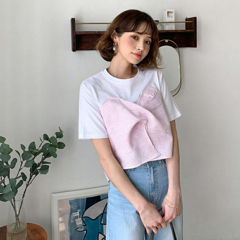 ツイストコントラストTシャツ・全2色・b58676 レディース 【tops】【トップス 半袖 レイヤード風 ツイスト ことラスト