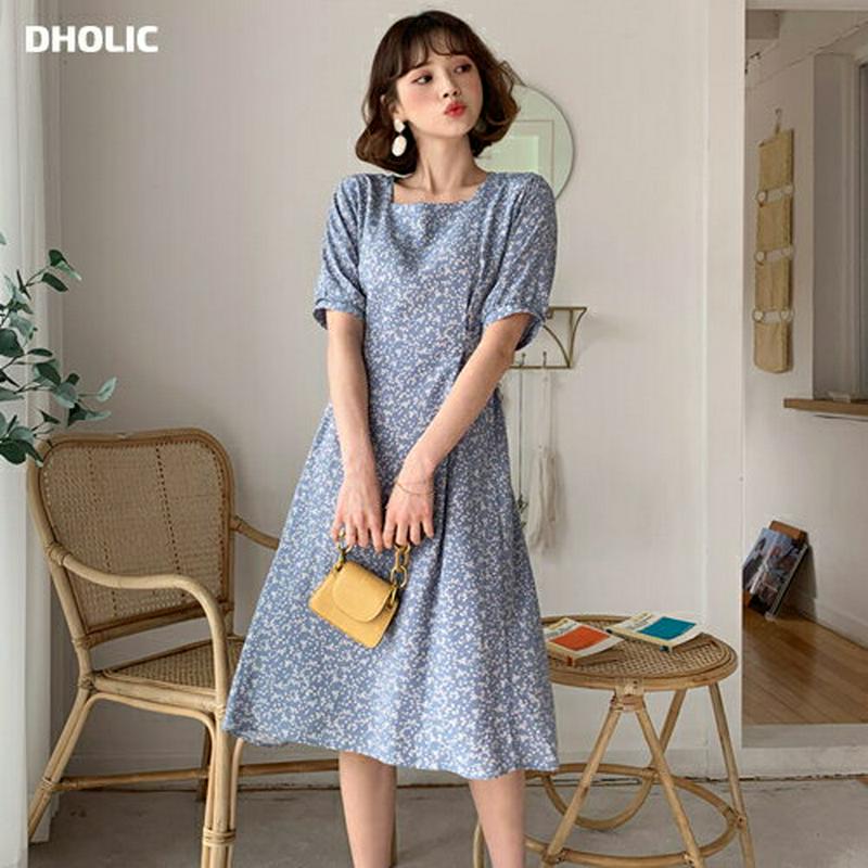 スクエアネック花柄ワンピース・全3色・t58692 レディース 【ops】【ワンピース ミディ丈 ミディワンピース 花柄 フラワ