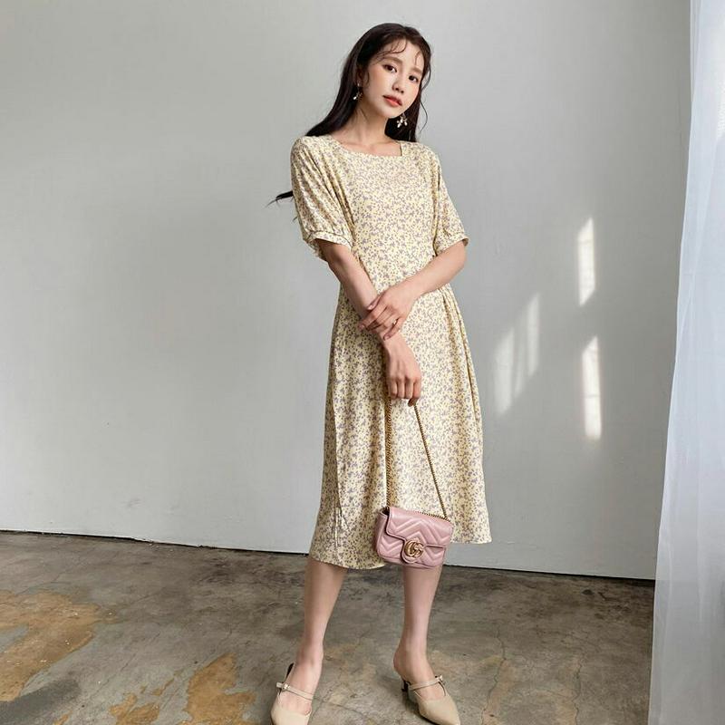 スクエアネック花柄ワンピース・全3色・t58692 レディース 【ops】【ワンピース ミディ丈 ミディワンピース 花柄 フラワ