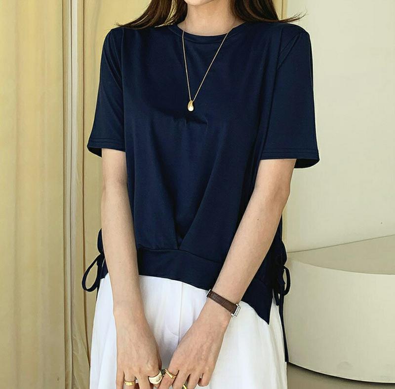 アンバランスリボンヘムTシャツ・全3色・b61622 レディース【tops】【トップス Tシャツ アンバランス 半袖 ハーフスリ
