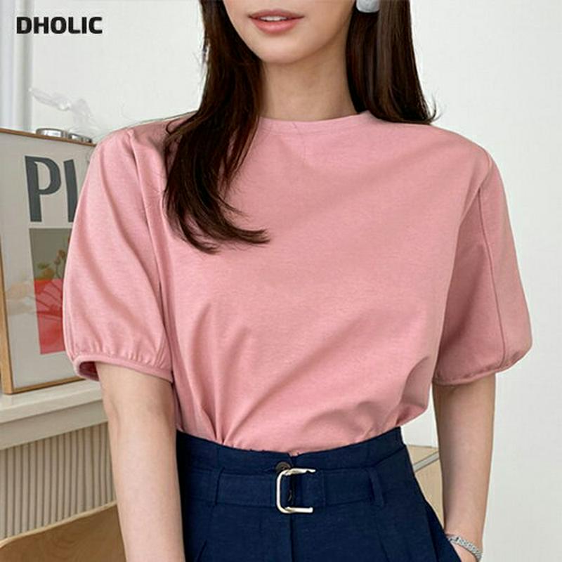 タックヘムTシャツ・全5色・b61621 レディース【tops】【トップス Tシャツ 半袖 タック ハーフスリーブ 単色 無地 
