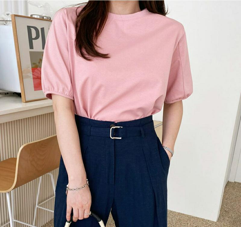 タックヘムTシャツ・全5色・b61621 レディース【tops】【トップス Tシャツ 半袖 タック ハーフスリーブ 単色 無地 