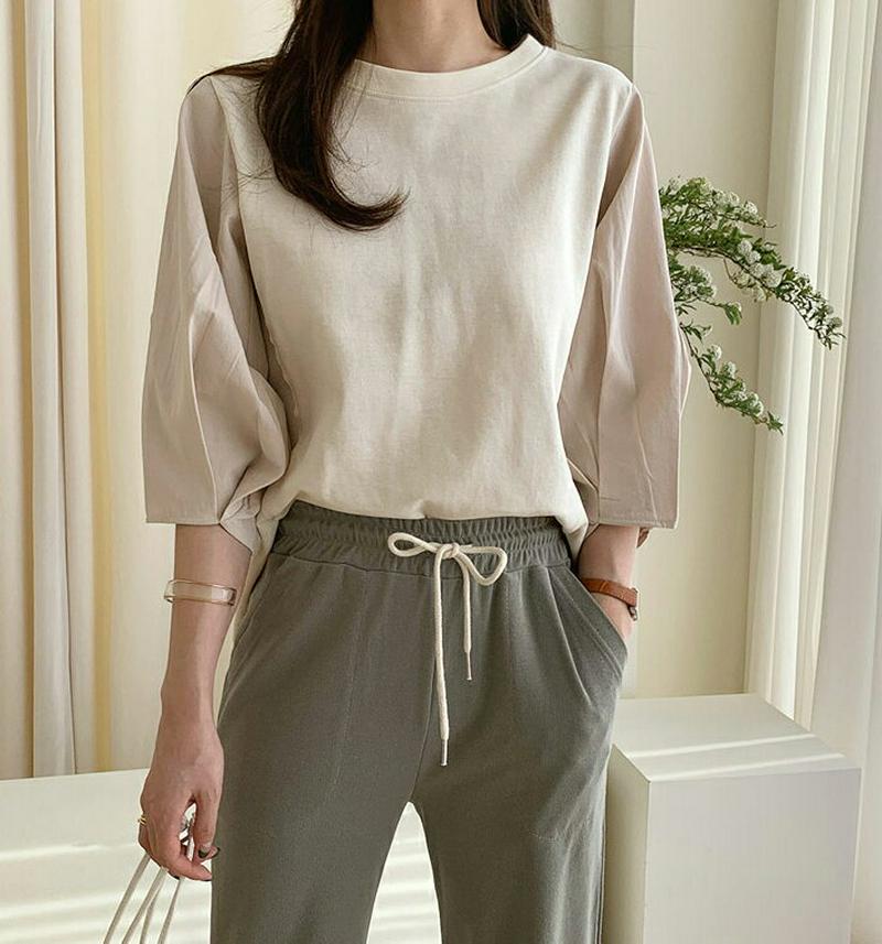 スリーブコントラストTシャツ・全3色・b61623 レディース【tops】【トップス Tシャツ 長袖 コントラスト 単色 無地 