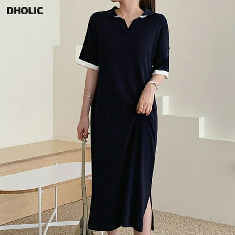 カラー配色ニットワンピース・全3色・t61688 レディース【ops】【ワンピース ロング ロングワンピース 半袖 ハーフスリー