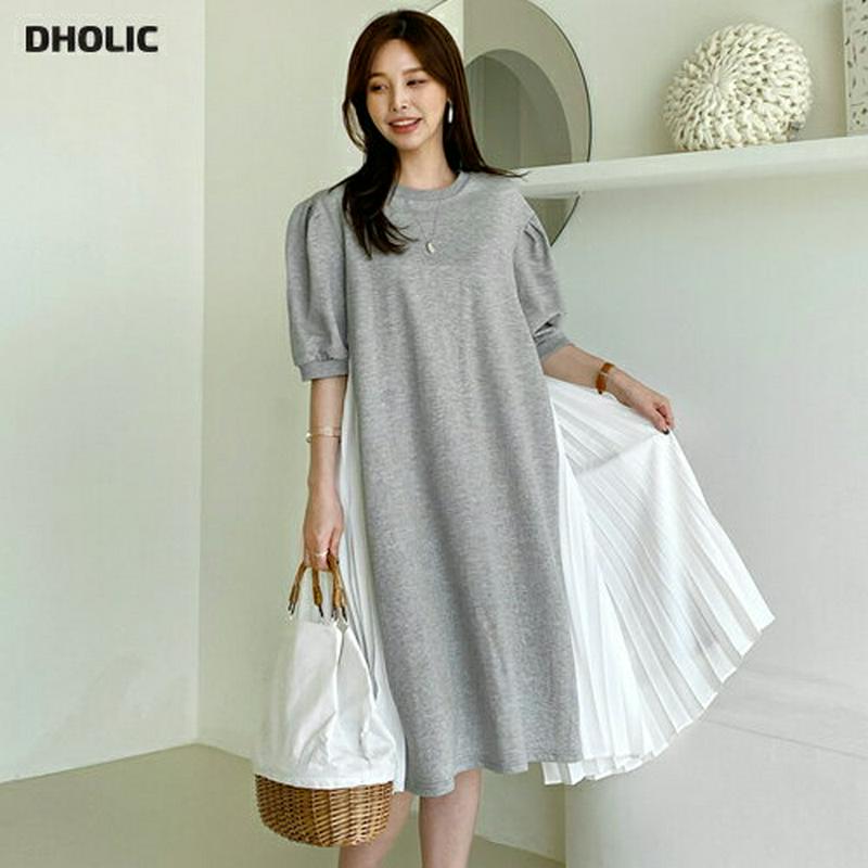 サイドプリーツパフワンピース・全4色・t61704 レディース【ops】【ワンピース ミディ丈 ミディワンピース プリーツ プリ