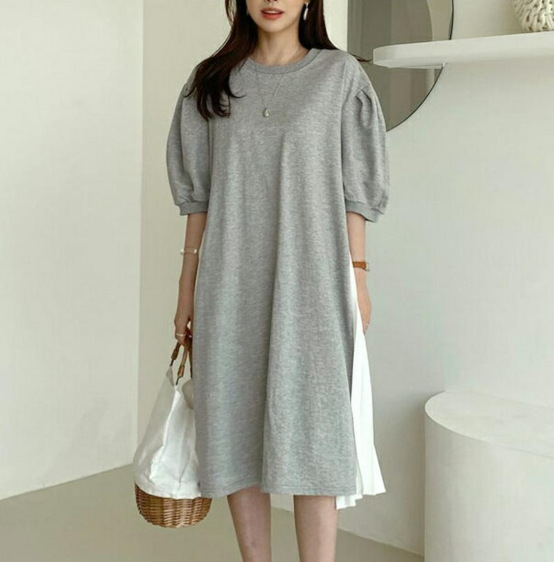 サイドプリーツパフワンピース・全4色・t61704 レディース【ops】【ワンピース ミディ丈 ミディワンピース プリーツ プリ