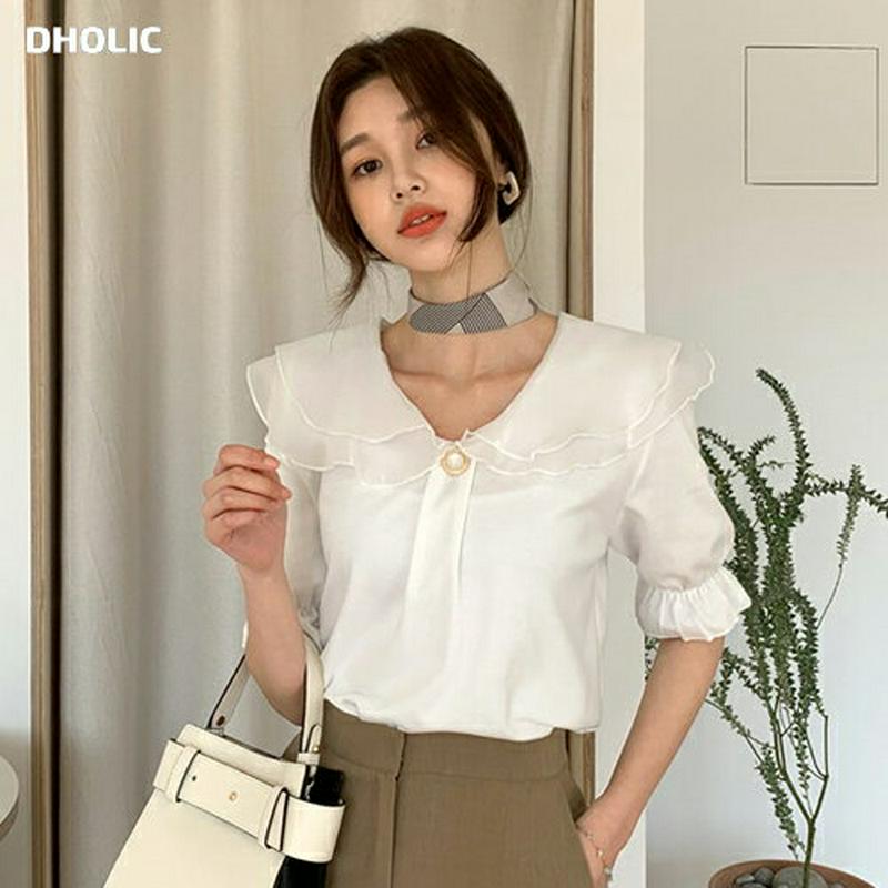 シフォンカラーTシャツ・全3色・t55212 レディース 【tops】【トップス Tシャツ ブラウス ラッフル フリル パールボ