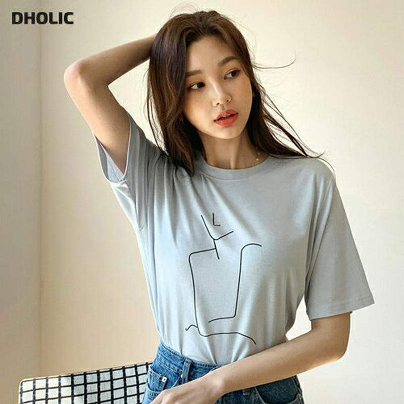 ドローイングプリントTシャツ・全4色・b55208 レディース 【tops】【トップス Tシャツ 半袖 ドローイング カジュアル