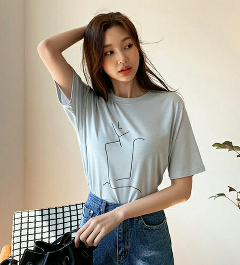 ドローイングプリントTシャツ・全4色・b55208 レディース 【tops】【トップス Tシャツ 半袖 ドローイング カジュアル