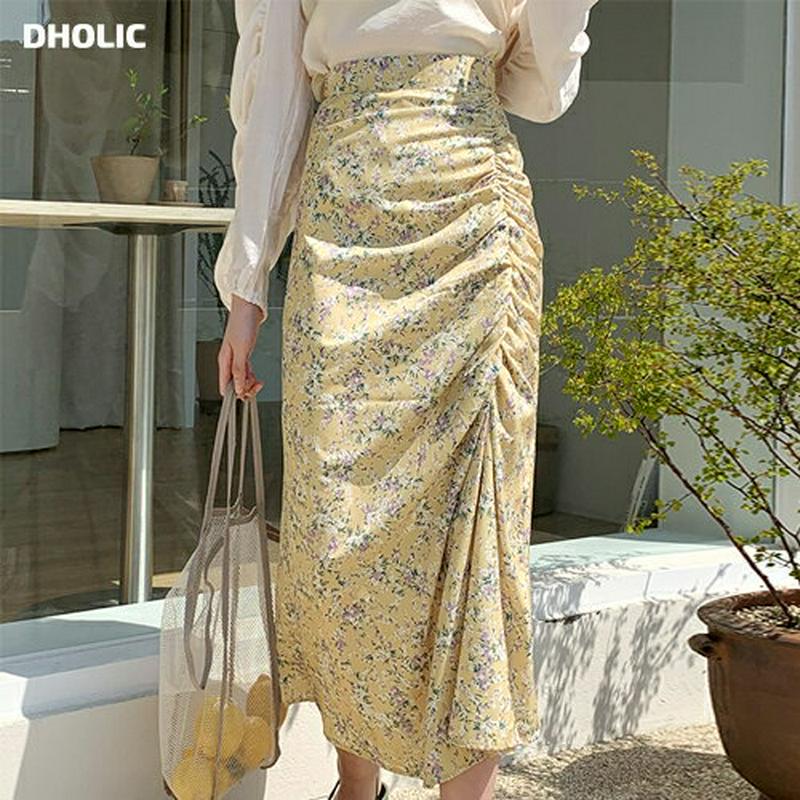 ギャザー小花柄スカート・全2色・t55224 レディース 【sk】【スカート ロング丈 ロング ギャザー アンバランス ストレー