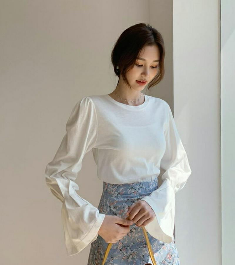 タックスリーブTシャツ・全2色・b55215 レディース 【tops】【トップス 長袖 フレア フレアスリーブ ベルスリーブ ラ