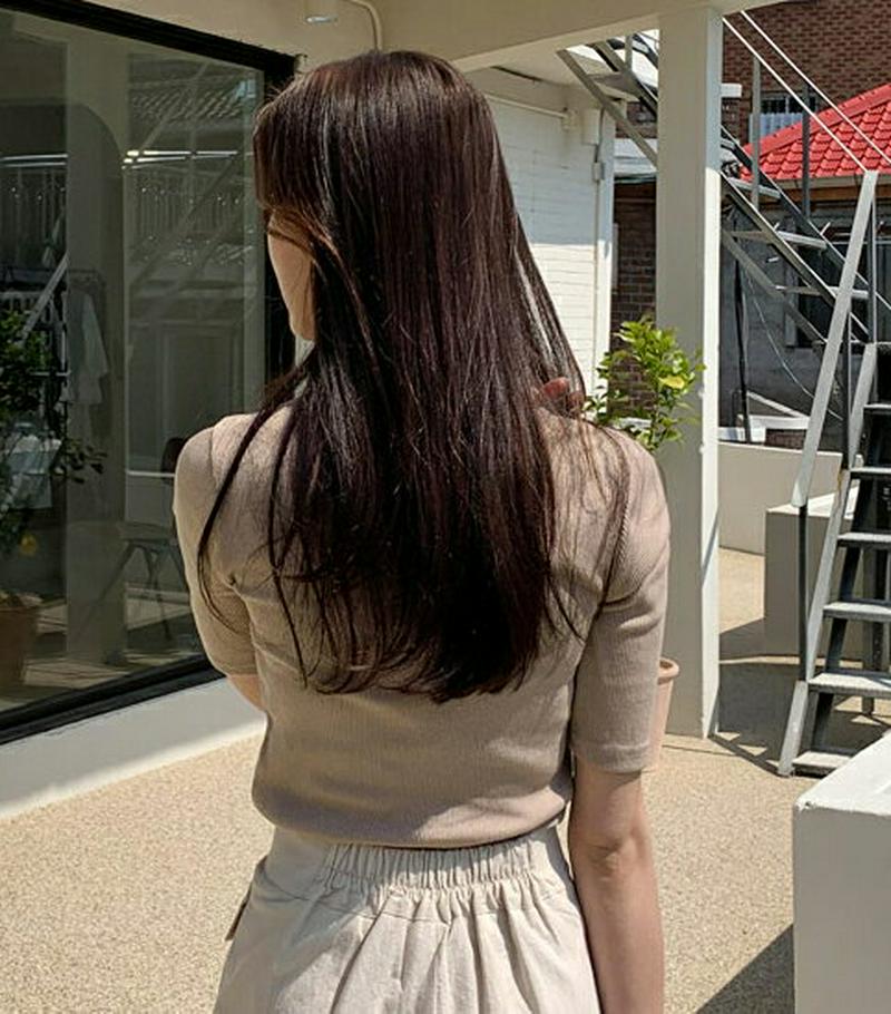 VネックスリムTシャツ・全4色・55207 レディース 【tops】【トップス Tシャツ Vネック Uネック 半袖 リブ スリム