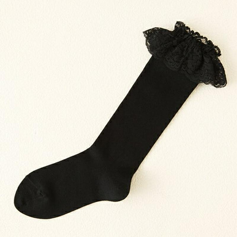 【あす楽】【靴下屋】 キッズ レース付ハイソックス13〜15cm クロ 黒 ブラック / 靴下 タビオ Tabio くつ下 キッズ 子供 子供用靴下 日本製 ¬¬