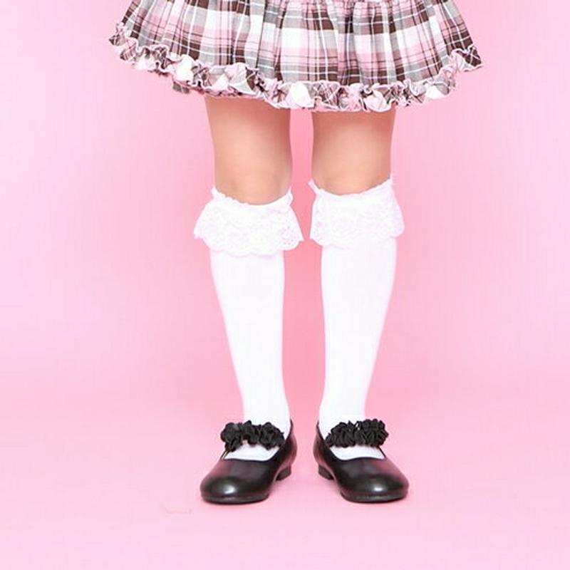 【あす楽】【靴下屋】 キッズ レース付ハイソックス13〜15cm クロ 黒 ブラック / 靴下 タビオ Tabio くつ下 キッズ 子供 子供用靴下 日本製 ¬¬