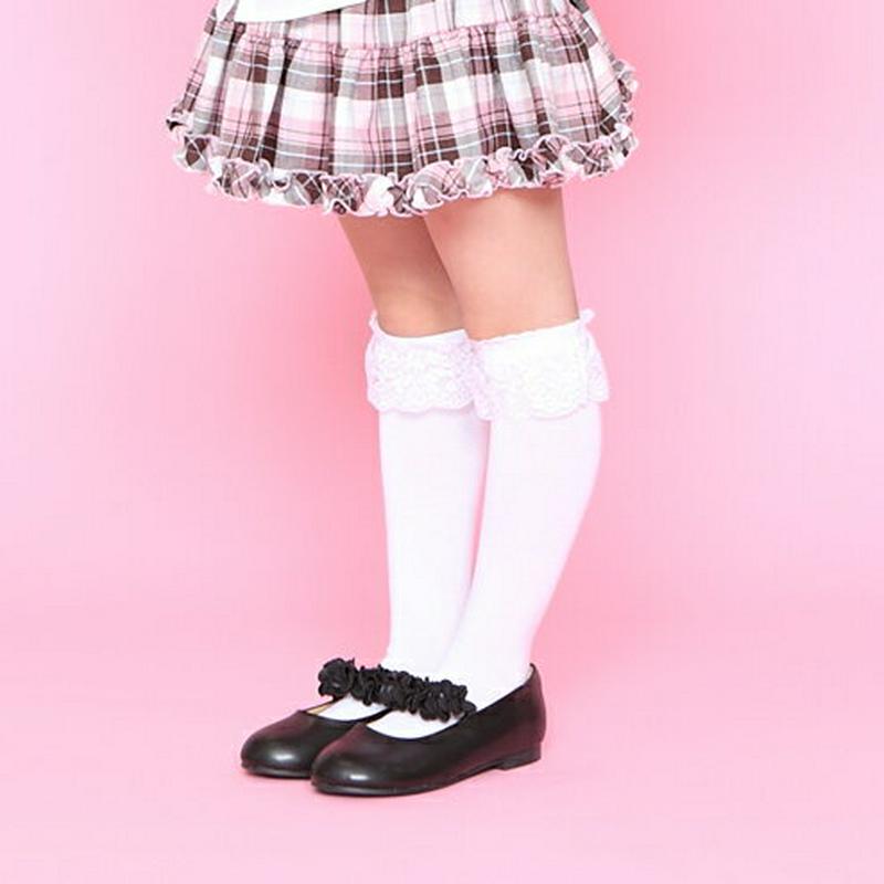 【あす楽】【靴下屋】 キッズ レース付ハイソックス13〜15cm クロ 黒 ブラック / 靴下 タビオ Tabio くつ下 キッズ 子供 子供用靴下 日本製 ¬¬