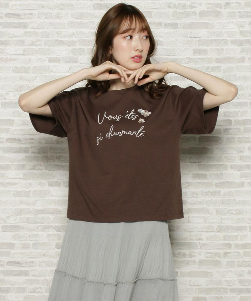 ロゴ×フラワー刺繍Tシャツ
