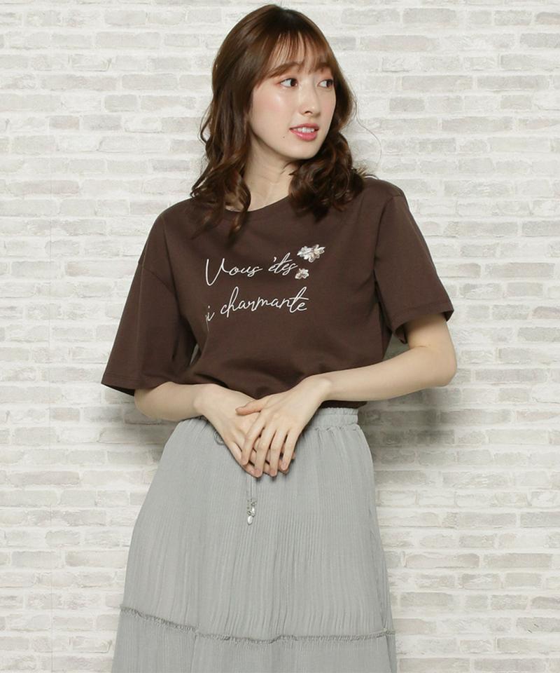 ロゴ×フラワー刺繍Tシャツ