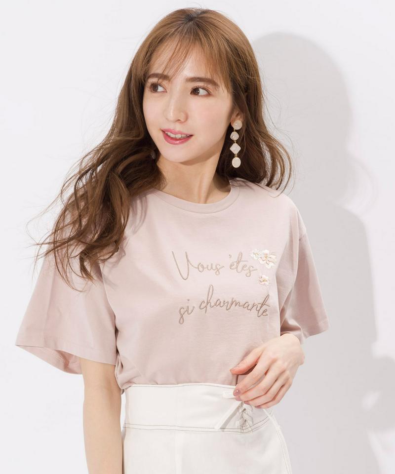ロゴ×フラワー刺繍Tシャツ