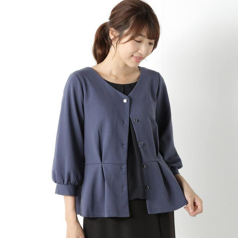 綺麗め見えカットソー◎ぺプラム使いの前ボタンプルオーバー【Ｍ～３Ｌ】