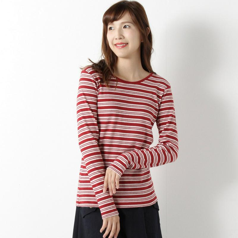 インナーにも◎ガーゼスムースボーダーＵネックＴシャツ