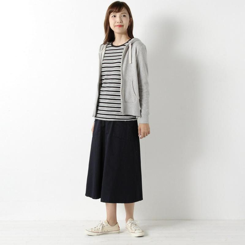 インナーにも◎ガーゼスムースボーダーＵネックＴシャツ