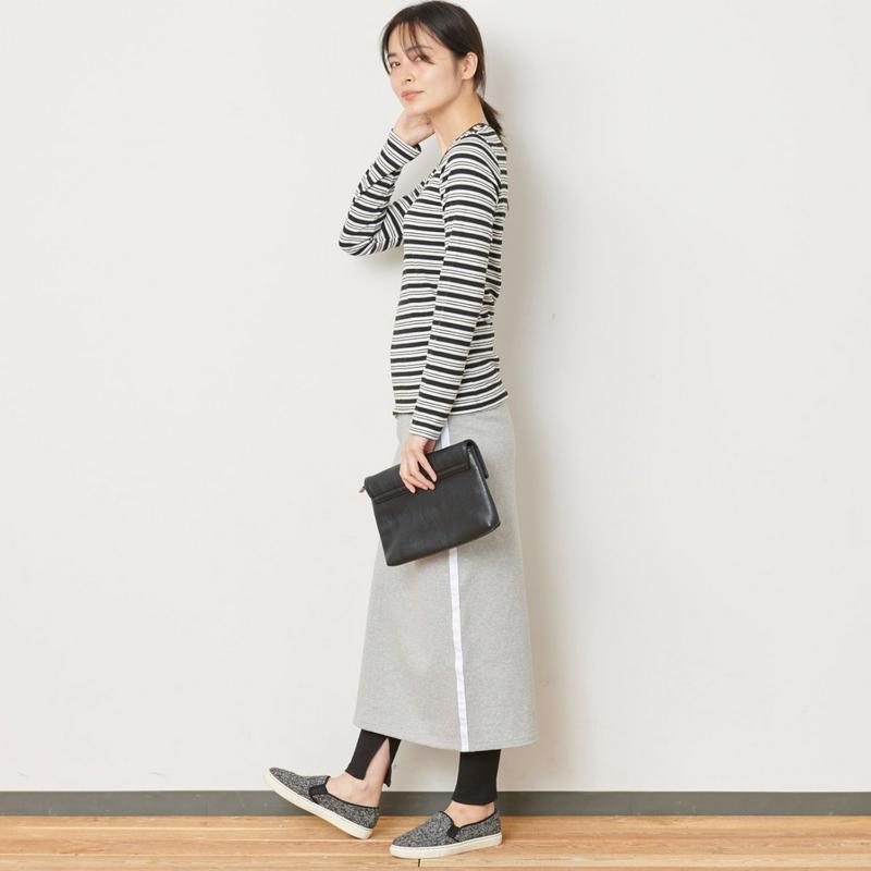 インナーにも◎ガーゼスムースボーダーＵネックＴシャツ