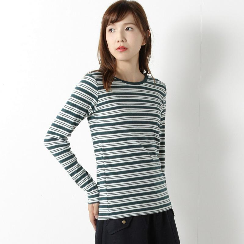 インナーにも◎ガーゼスムースボーダーＵネックＴシャツ