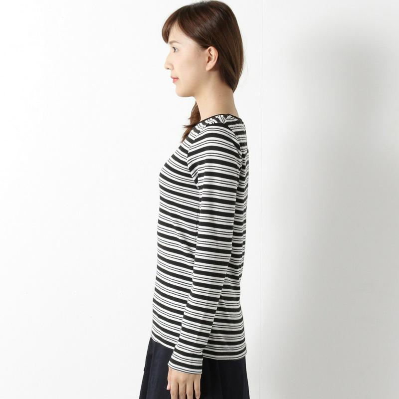インナーにも◎ガーゼスムースボーダーＵネックＴシャツ