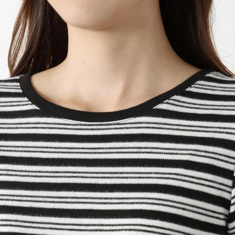 インナーにも◎ガーゼスムースボーダーＵネックＴシャツ