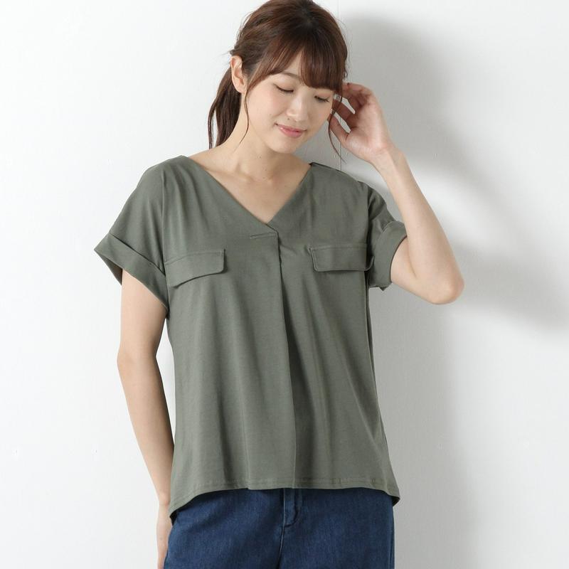 【接触冷感】柔らか綿素材ＶネックＴシャツ