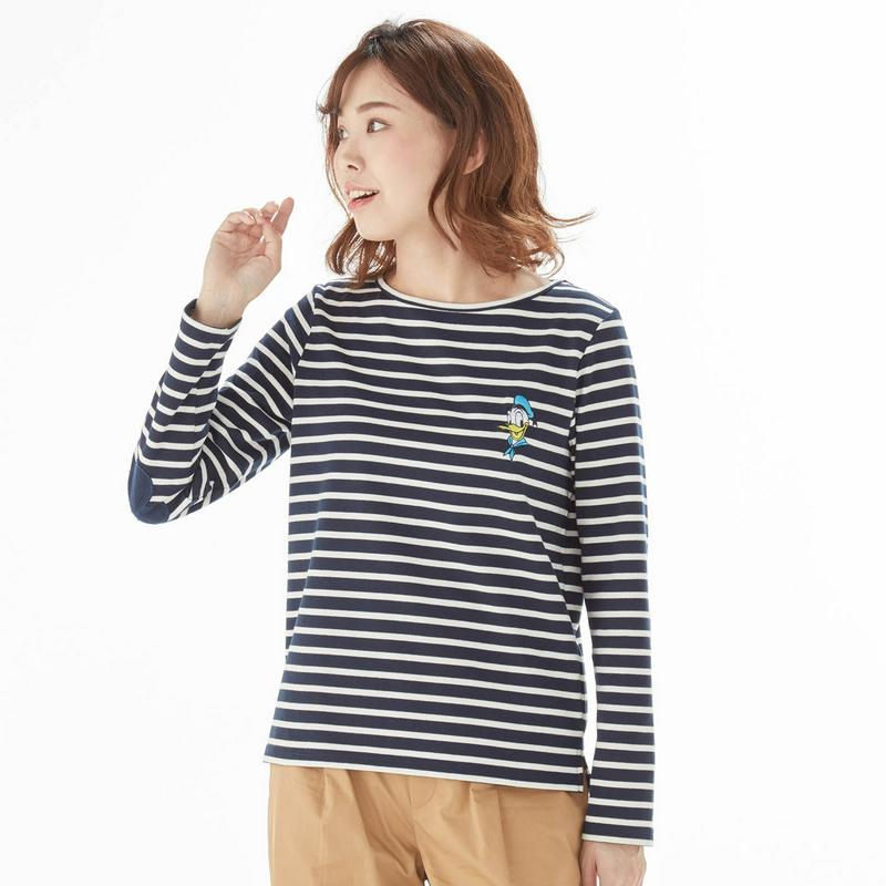 ボートネックボーダー長袖Ｔシャツ（レディース）（選べるキャラクター）（ディズニー）