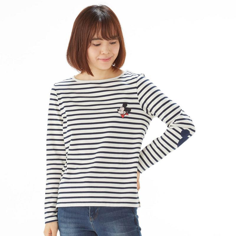 ボートネックボーダー長袖Ｔシャツ（レディース）（選べるキャラクター）（ディズニー）