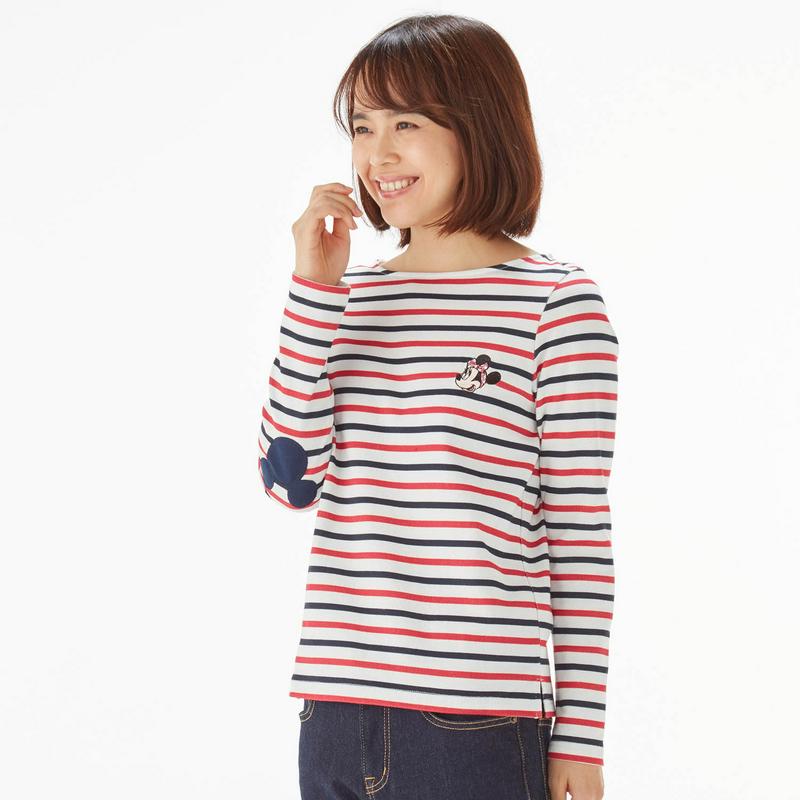 ボートネックボーダー長袖Ｔシャツ（レディース）（選べるキャラクター）（ディズニー）