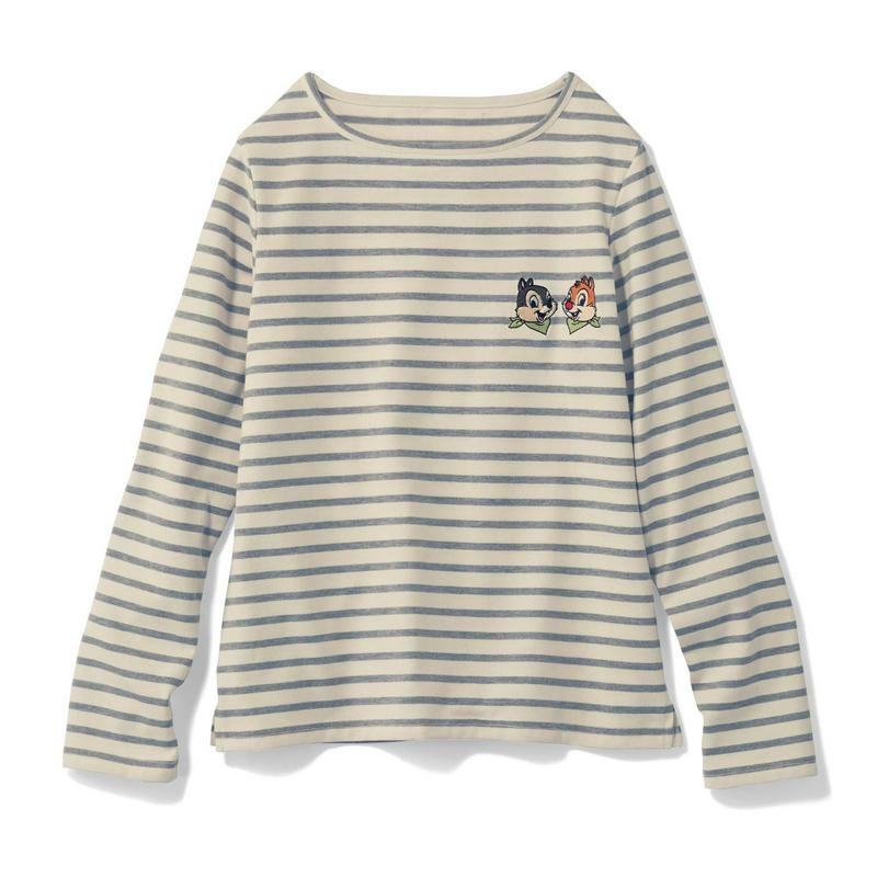 ボートネックボーダー長袖Ｔシャツ（レディース）（選べるキャラクター）（ディズニー）