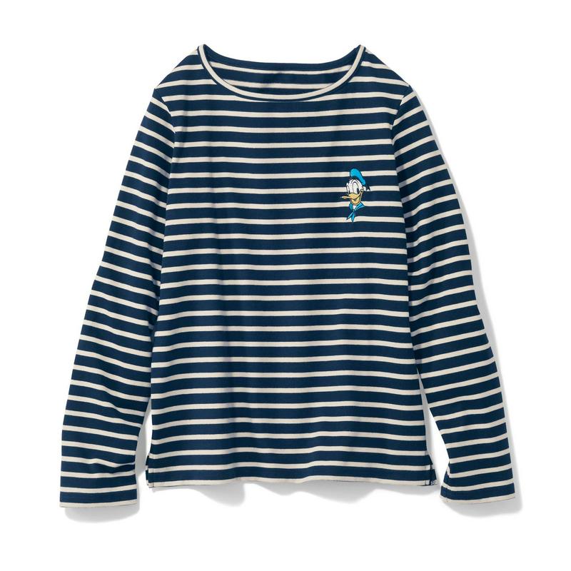 ボートネックボーダー長袖Ｔシャツ（レディース）（選べるキャラクター）（ディズニー）
