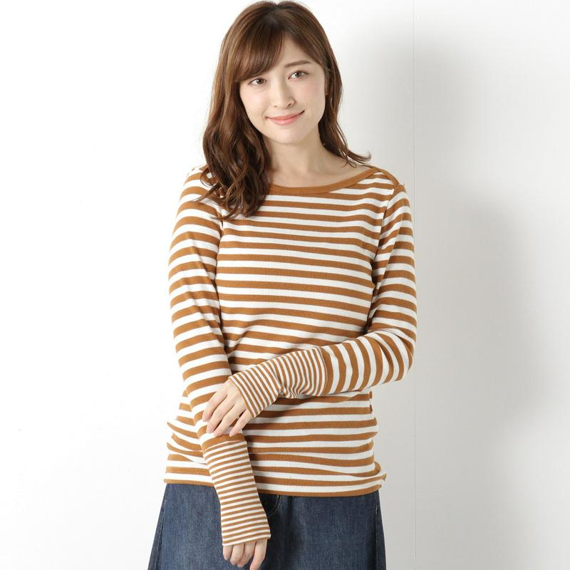 インナーにも◎ボーダー切替ボートネック長袖Ｔシャツ