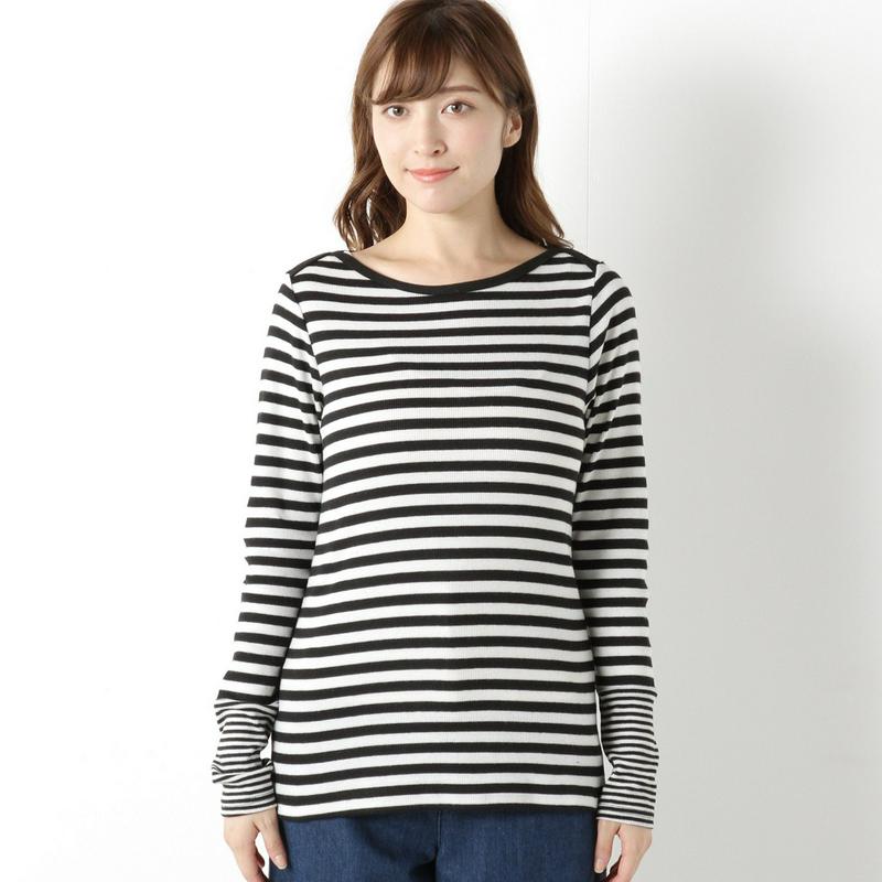インナーにも◎ボーダー切替ボートネック長袖Ｔシャツ