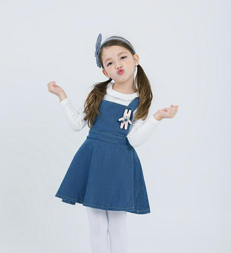 ラビットブローチ付サロペットスカート・p001066 キッズ【3~8才】【sk】【サロペット ジャンプスカート デニム ブローチ うさぎ ウサギ スカート カジュアル ガーリー 子供 こども 子供服 こども服】【KIDS】