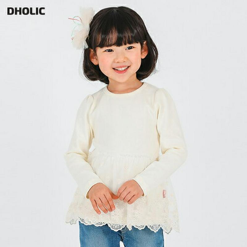 レースポイント長袖Tシャツ・p001058 キッズ【3~8才】【tops】【トップス Tシャツ 長袖 レース ガーリー 可愛い かわいい 女の子 子供 こども 子供服 こども服】【KIDS】
