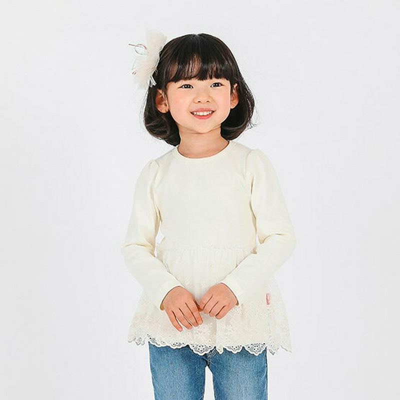 レースポイント長袖Tシャツ・p001058 キッズ【3~8才】【tops】【トップス Tシャツ 長袖 レース ガーリー 可愛い かわいい 女の子 子供 こども 子供服 こども服】【KIDS】