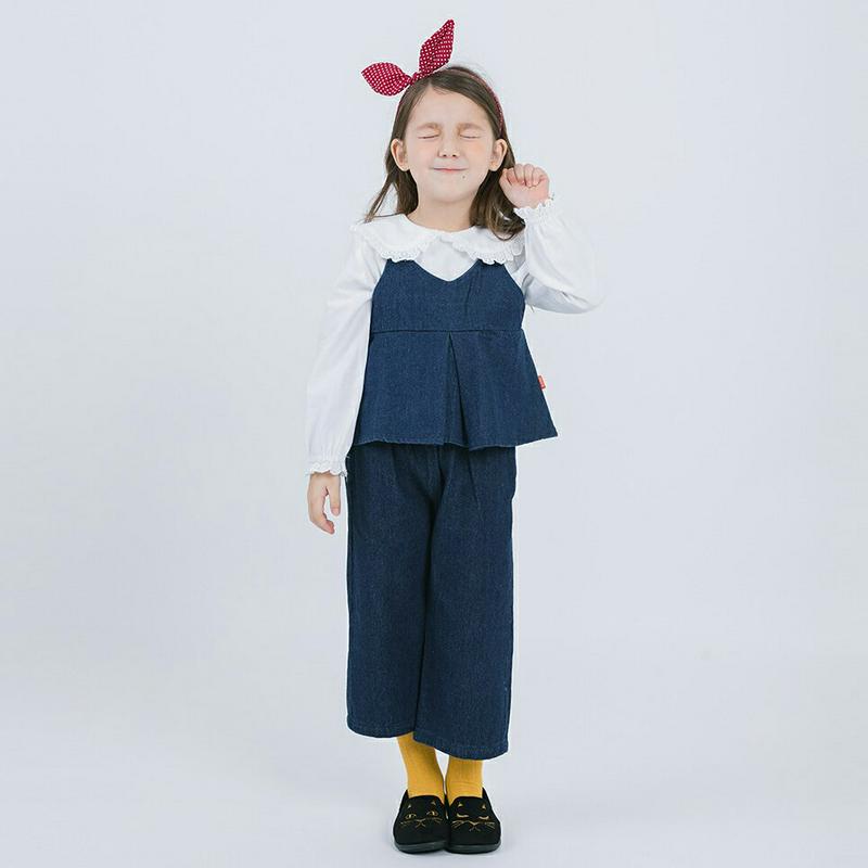 デニムキャミ＆パンツSET・p001043 キッズ【3~8才】【set】【セットアップ キャミソール スリーブレス ノースリーブ パンツ ロングパンツ ズボン 長ズボン ボトムス カジュアル セット フレア 女の子 子供 こども 子供服 こども服】【KIDS】