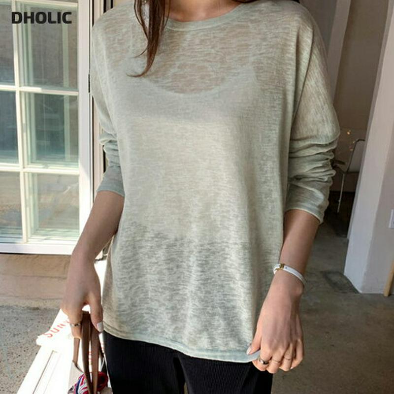 スリットヘムシアーTシャツ・全3色・b61709 レディース【tops】【トップス Tシャツ 長袖 シアー 透け感 シースルー 