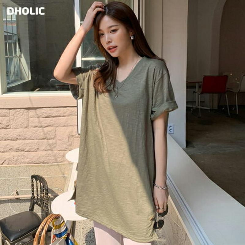VネックスリットTシャツ・全6色・b61708 レディース【tops】【トップス Tシャツ Vネック 半袖 ハーフスリーブ 単色