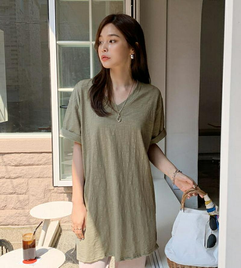 VネックスリットTシャツ・全6色・b61708 レディース【tops】【トップス Tシャツ Vネック 半袖 ハーフスリーブ 単色