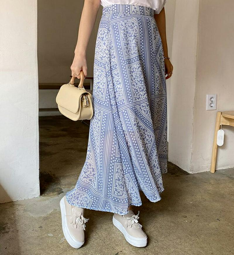 パターンフレアスカート・全2色・t61727 レディース【sk】【スカート ロングスカート ロング 総柄 フレア フレアスカート