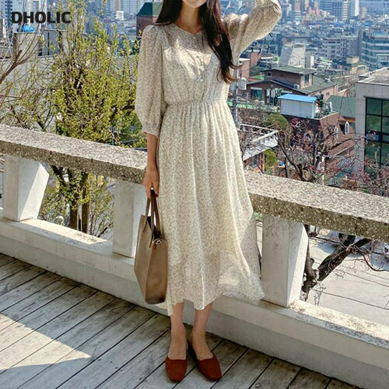 小花柄ボタンワンピース・全2色・t58732 レディース 【ops】【ワンピース　ロング ロングワンピース 花柄 小花柄 フラワ